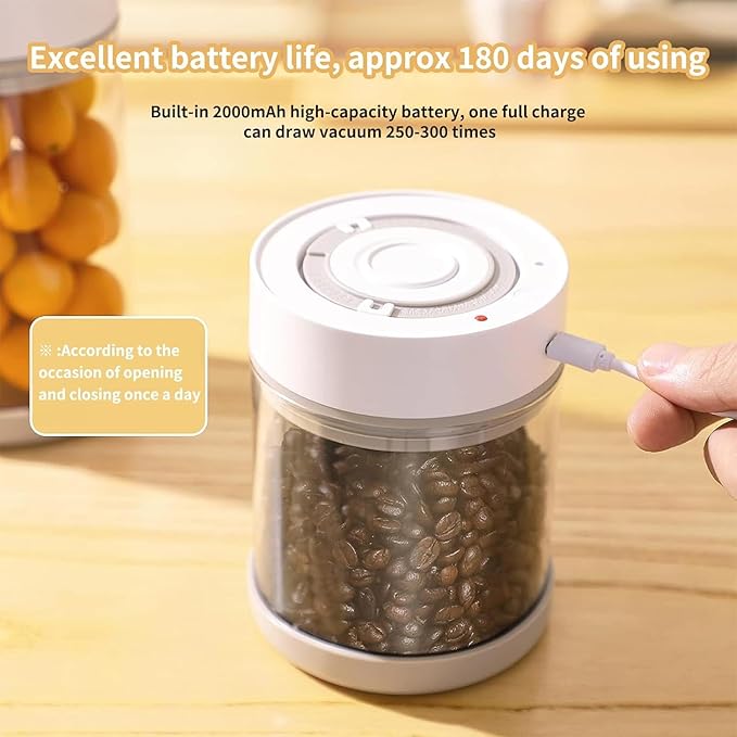 Minidiva Smart Vacuum Container, Automatic Electric Airtight Glass Jar for Food Coffee Storage Meal Prep (White-1350ml-1)