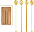 Stainless Steel Coffee Beverage Stirrers Stir Cocktail Drink Swizzle Stick with Palm leaf Metal Top,4PCS GOLD stirrer