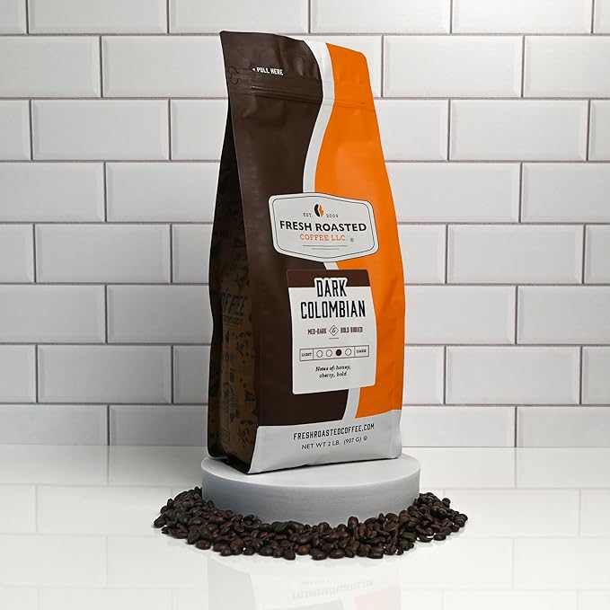 Fresh Roasted Coffee, 100% Dark Colombian, 2 lb (32 oz), Med-Dark Roast, Whole Bean, Kosher