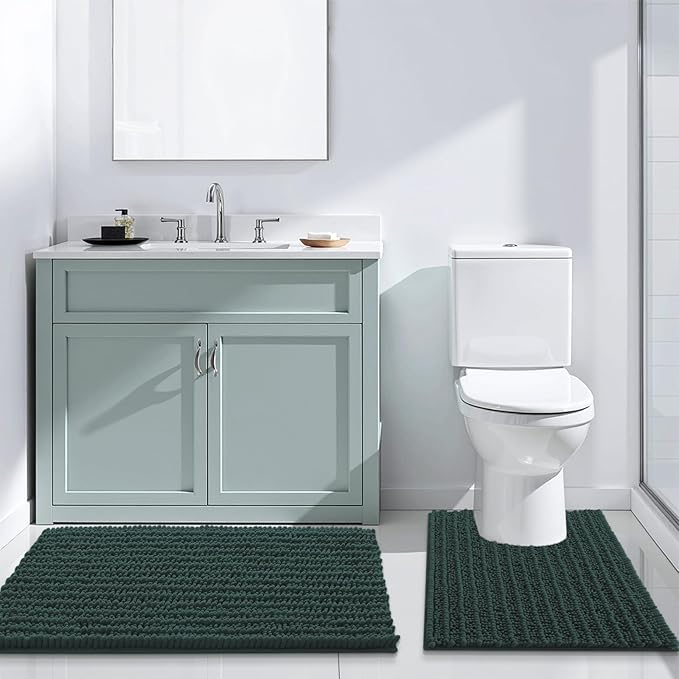Arotive Luxury Chenille Bathroom Rug Mat, Extra Soft Thick Absorbent Shaggy Bath Rugs, Non-Slip Machine Wash Dry, Plush Bath Mats for Bathroom, Shower and Tub, 30x17, Dark Green
