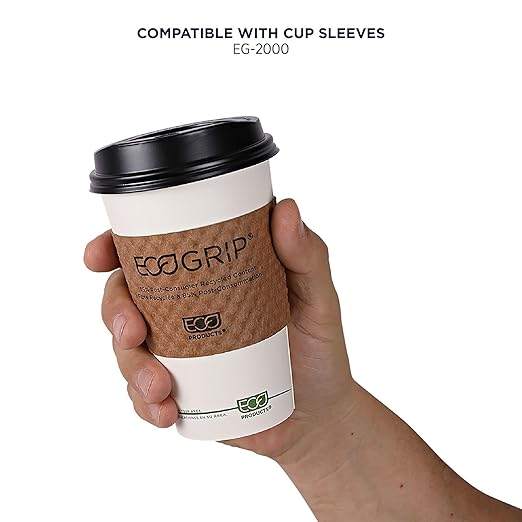 ECO PRODUCTS Compostable Disposable GreenStripe 16oz Coffee Cups, Case of 1000, White Single Wall Hot Paper Cup, Plant Based PLA Lining, Biodegradable
