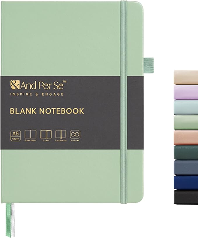 &And Per Se Blank Journal Notebook, 160 Pages, 5.7 x 8 inches College Ruled Thick Paper Notebook Journals for Writing, Hardcover Notebook(1 Pack, Light Green)