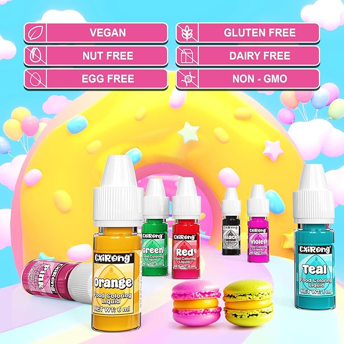 Food Coloring Liquid- 18 Vibrant Colors Food Dye Colorantes Para Reposteria, Highly Concentrated Cake Decorating Food Coloring for Icing, Cake, Baking, Frosting, Easter Egg, Macaron, Slime - 6ml