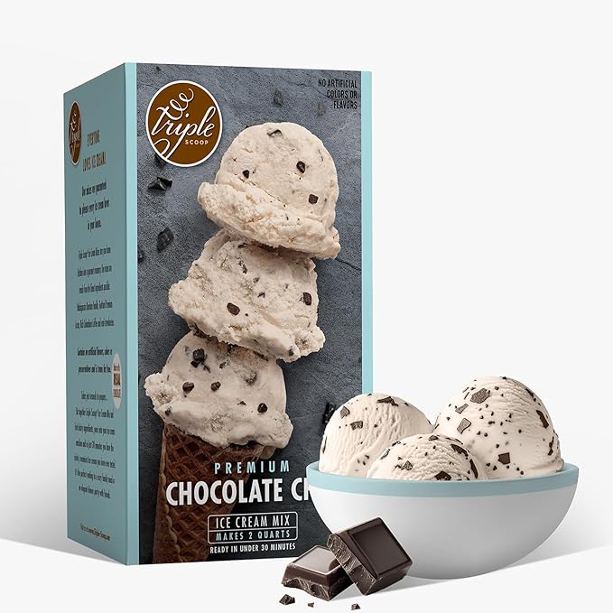 Triple Scoop - Premium Vanilla Choc Chip (2) Ice Cream Mix For Ice Cream Maker. Simple, Easy, Delicious. From Gourmet Mix To Maker in 5 Minutes, Makes 2 Creamy Qrts, Made in USA (2 Pk, Vanilla Choc)