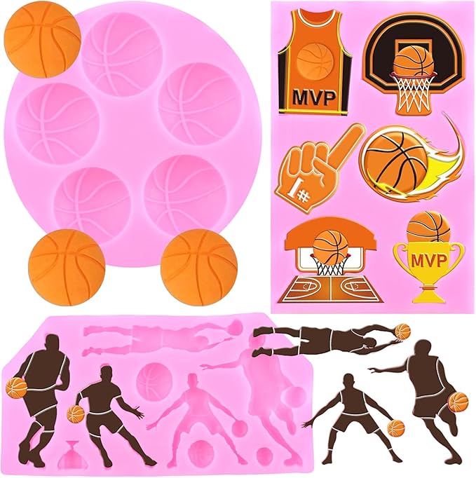 Mujiang Basketball Silicone Molds Sports Fondant Mold For Cake Decorating Cupcake Topper Candy Chocolate Resin Sugar Gum Paste Set Of 3
