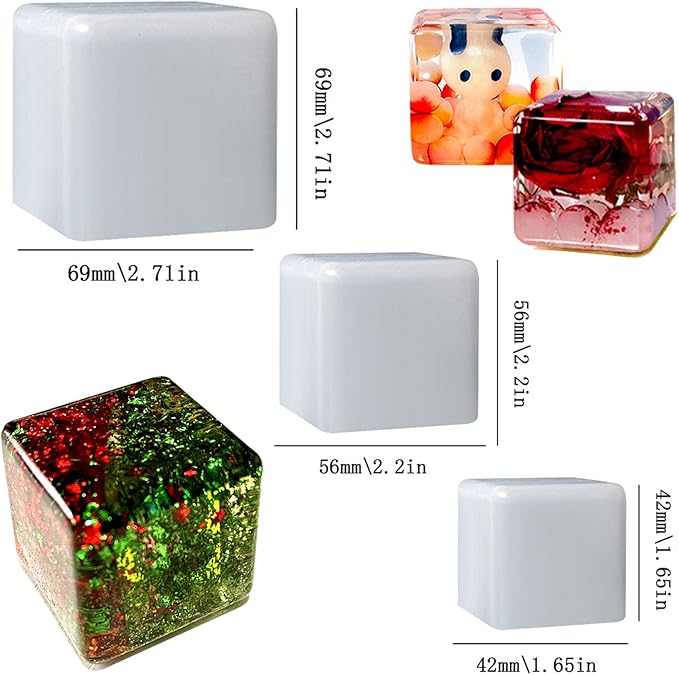 (3 Pack) Resin Cube Molds, Deep Square Silicone Molds for Epoxy Resin Casting DIY Art Craft Candle Soap Making