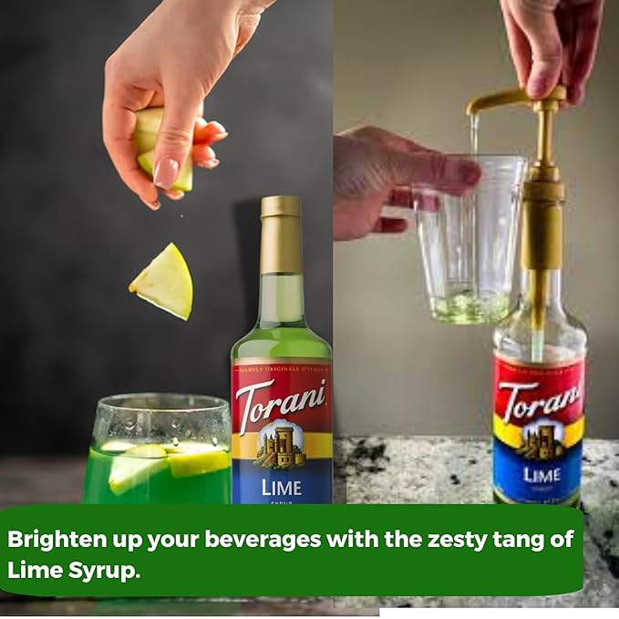 Jimoco® Syrup Pump Dispenser + Torani® Lime Syrup, 25.4 oz - Coffee Syrup Pump & Flavoring Bundle