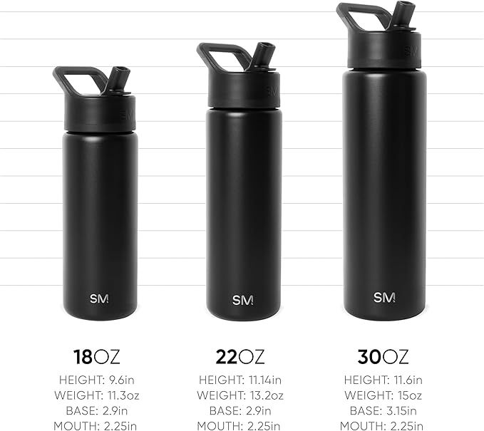 Simple Modern Water Bottle with Straw Lid | Vacuum Insulated Stainless Steel Metal | Reusable Leak Proof BPA-Free Cup for School | Summit Collection | 22oz, Sweet Daisy on Blue