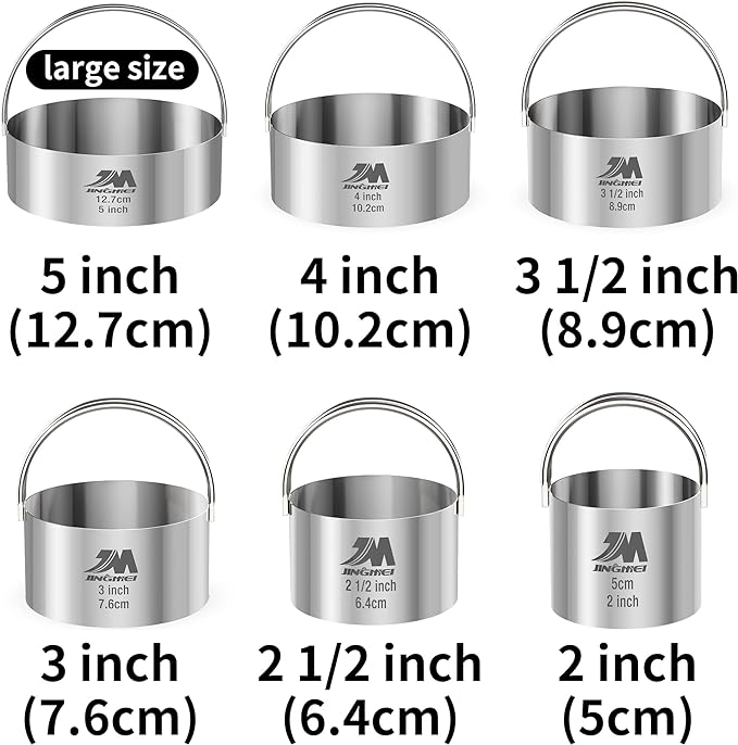 Biscuit Cutter Set for baking 2inch 2.5inch 3inch 3.5inch 4inch 5inch large size Round Metal Baking Rings with handle for Pastry, Biscuits, and Dough Cutting 6pcs set GIFT Package