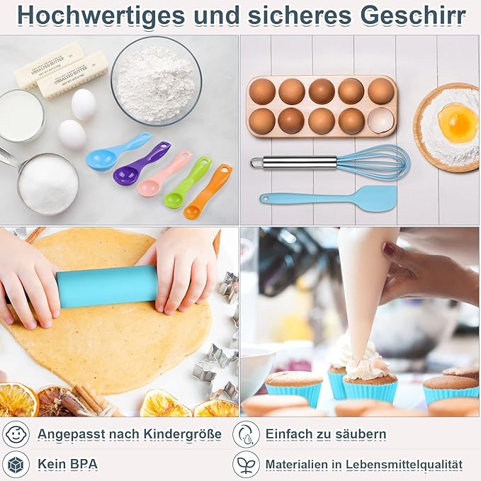 Anpro Complete Kids Cooking and Baking Set - 27 Pcs Includes Aprons for Girls, Chef Hat, Mitt & Utensil to Dress Up Chef Costume Career Role Play for 3-7 Years Boys