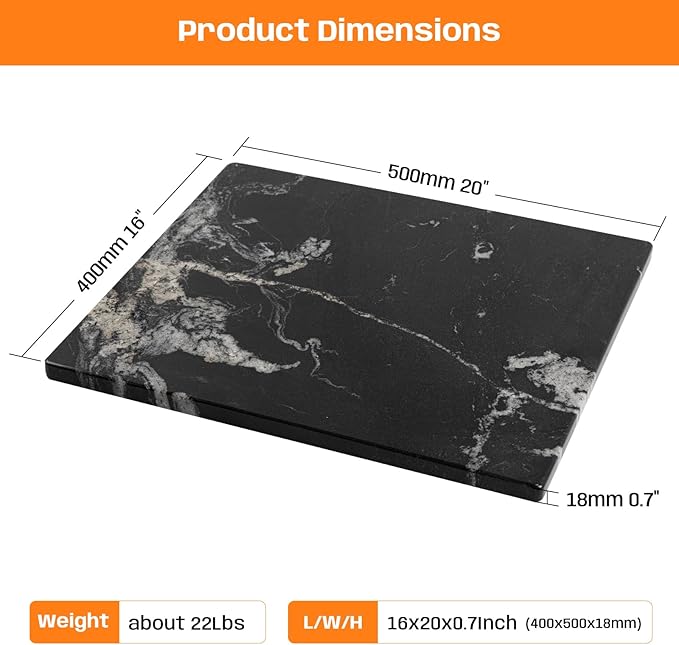Black Marble Cutting Board For Kitchen, Large Marble Slab Pastry Board With Non-Slip Feet For Baking, Cheese, Charcuterie, Chocolate, 16x20 Inch