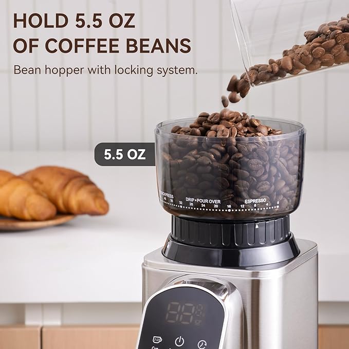 Conical Burr Coffee Grinder Electric with Electronic Timer, Anti-Static, Coffee Grinders for Home Use, Adjustable Conical Burr Mill with 48 Precise Settings for Espersso/Drip/French Press