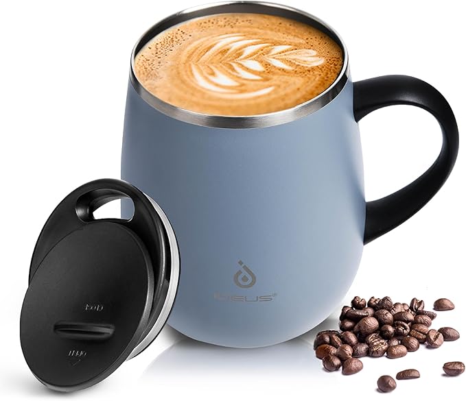 Ideus 16 oz (470 ml) Insulated Coffee Mug with Handle and Lid, Double Wall Stainless Steel Vacuum Thermal Coffee Mug, Travel Coffee Cup Thermal Cup for Home and Office (Ultimate Gray)