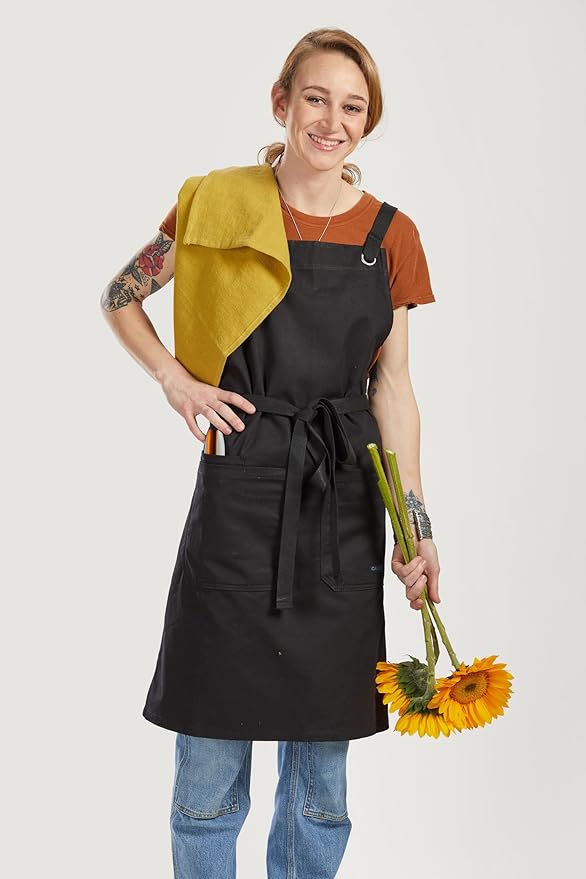 Caldo Crossback Kitchen Apron for Cooking (Black)