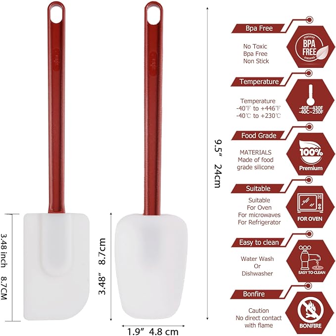 Silicone Rubber Spatula Set of 3, High Heat, Commercial (2 Spoonula + 1 Scraper, 9.5 Inches)