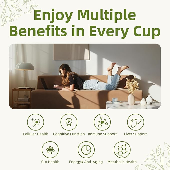 GANOHERB Mushroom Matcha Powder Latte Mix, 7.4 Ounce, 7 Superfood Mushrooms with 25% Beta-Glucans, Lions Mane, Reishi, Chaga, Coconut Powder, Ceremonial Grade Matcha Tea