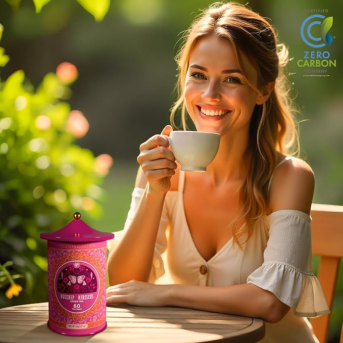 Life Plus Style Gourmet Pagoda Garden Rosehip Hibiscus Green Tea Organic Herbal Tea Caffeinated Hot or Iced Natural Ceylon Tea Antioxidants Supports Wellness 60 Tea Bags