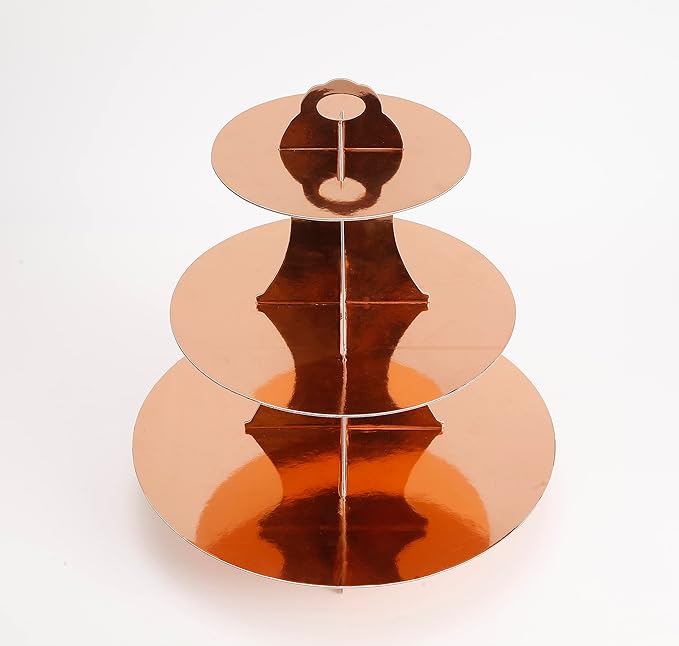 3-Tier Cupcake Stand, Rose Gold Cardboard Cake Stand holder, Tiered DIY Cupcake Stand Tower for Dessert Table Displays, Birthday Theme Party Favors Decoration, Floral Tea Party, 12" W x 12.8" H