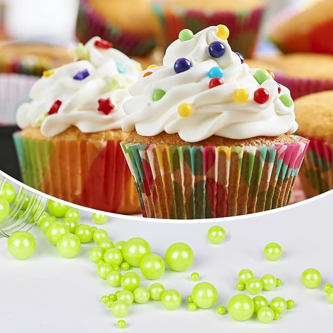 Twisweet Green Pearl Sprinkles for Cake Decorating, Edible Sugar Pearls for Baking, Mix Size, Cake Topper Cupcake Cookie Ice Cream Dessert Decorations, Easter Birthday Summer Party Supplies (130g/4.58oz)