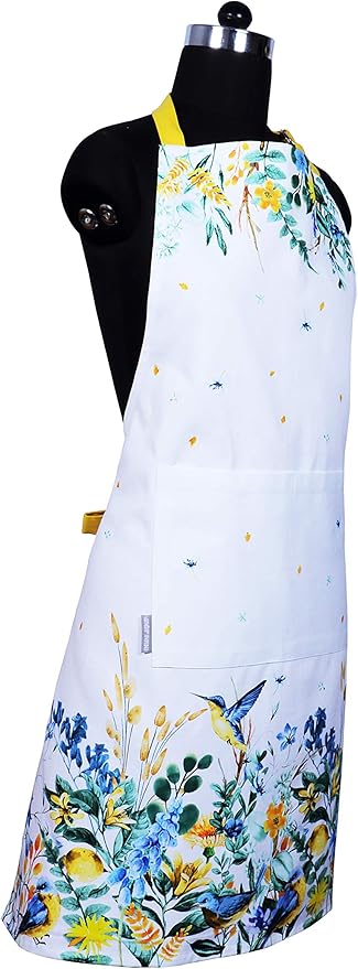 AMOUR INFINI Aprons for Women Adjustable Strap with Waist Ties Apron for Baking, Cooking, Gardening Aprons with Pocket Spring Apron (Wild Meadows- 27.5 x 33 Inches)