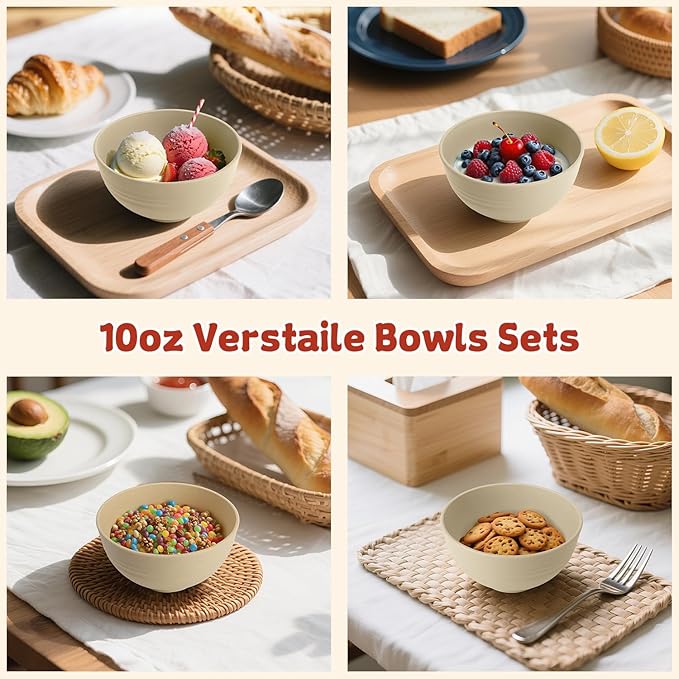Small Wheat Straw Bowls Sets of 6,Dishwasher Safe and Microwave Safe Snack Bowls 10oz,Alternative Handy Plastic Bowls Reusable for Snack and Ice Cream.Beige Series