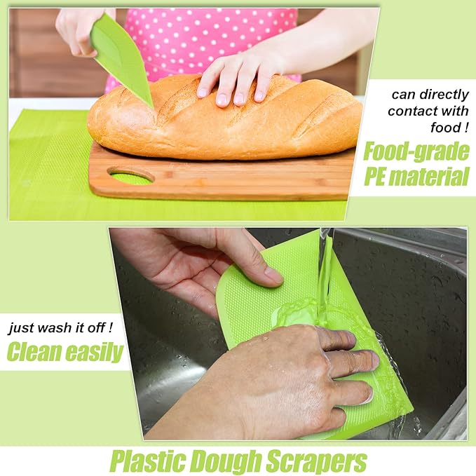 4 Piece Plastic Dough Scraper Bowl Scraper Flexible Multipurpose Food Scraper Plastic Dough Cutter for Bread Cake Dough Fondant Icing (White, Green, Yellow, Red)