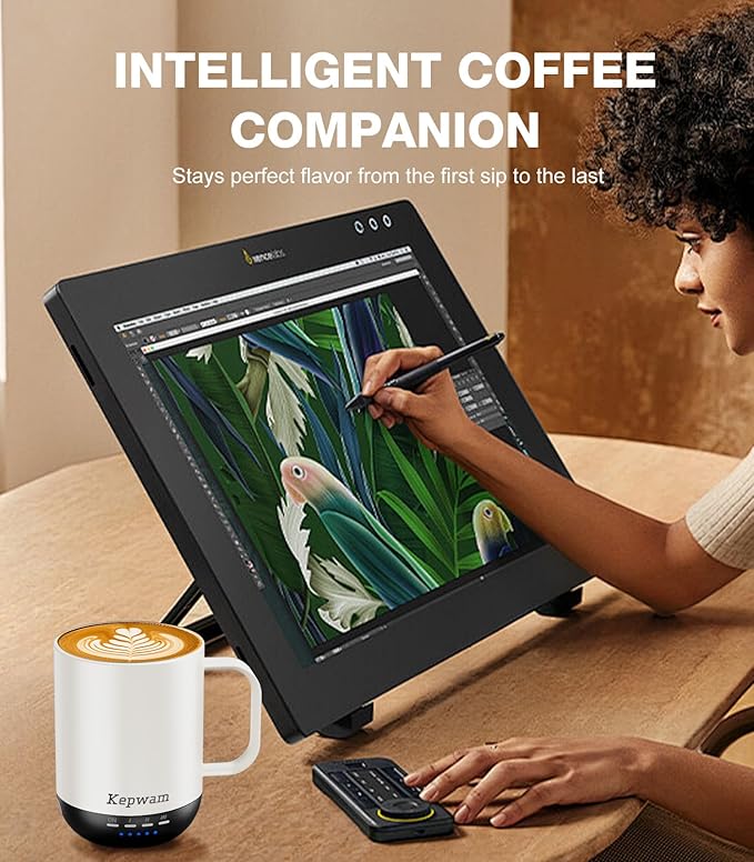 Self Heating Coffee Mug T1-16oz Fast Heating & Ultra Long-Lasting Battery Life, Heated Coffee Mug Up to 149℉ - Touch & App Controlled Coffee Mug, Birthday Gifts for Women and Men