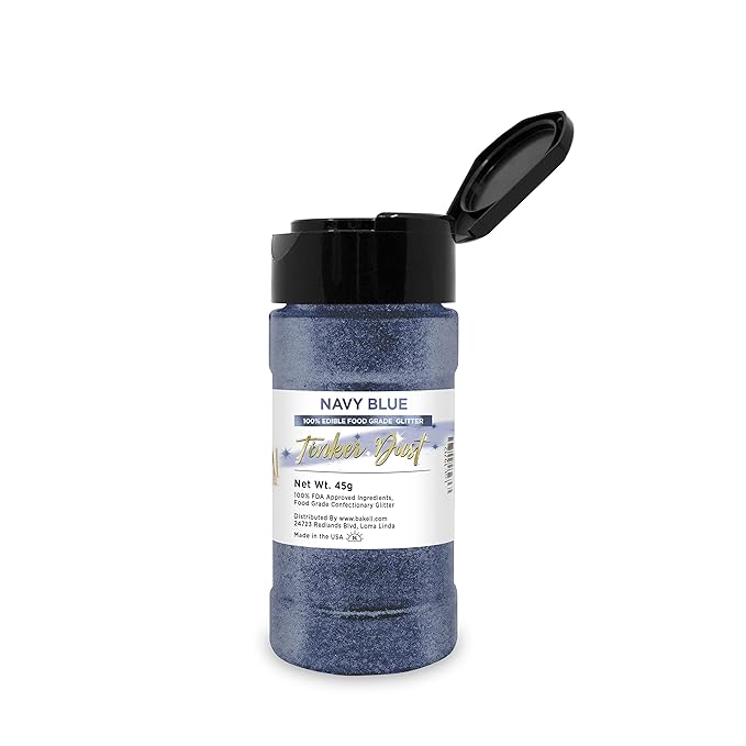 BAKELL Navy Blue Edible Glitter, 45 Grams | TINKER DUST Edible Glitter | KOSHER Certified | 100% Edible Glitter | Cakes, Cupcakes, Cake Pops, Drinks, Dessert Vegan Glitter & Dusts (45g Shaker, Navy Blue)