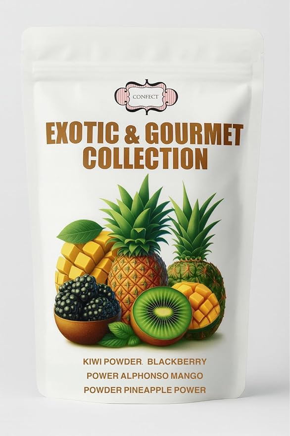 Confect Exotic & Gourmet Collection – 4 x 1.76 Oz Fruit Powder Pack | Kiwi, Blackberry, Mango Alphonso & Pineapple | For Pastries, Sorbets & Cocktails | Vegan, No Sugar – 7 Oz