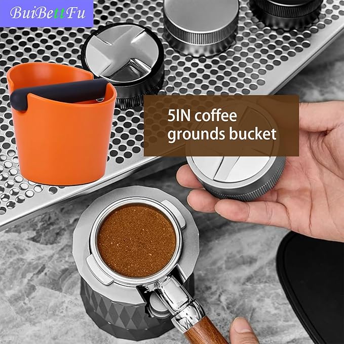 5 Inch Coffee Knock Box Shock-Absorbent Durable Barista Style Knock Box With Removable Knock Bar and Non-Slip Base Gift (S-Orange)