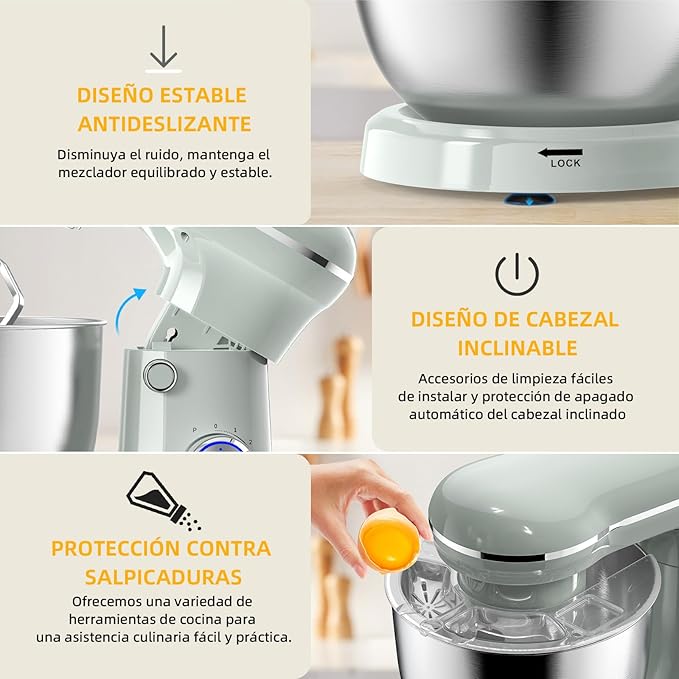 Electric Stand Mixer,10 Speeds Tilt-Head Food Mixer, 3-IN-1 Kitchen Mixer for Daily Cooks with 6 QT Bowl,Dough Hook, Beater, Whisk (Morandi Green)