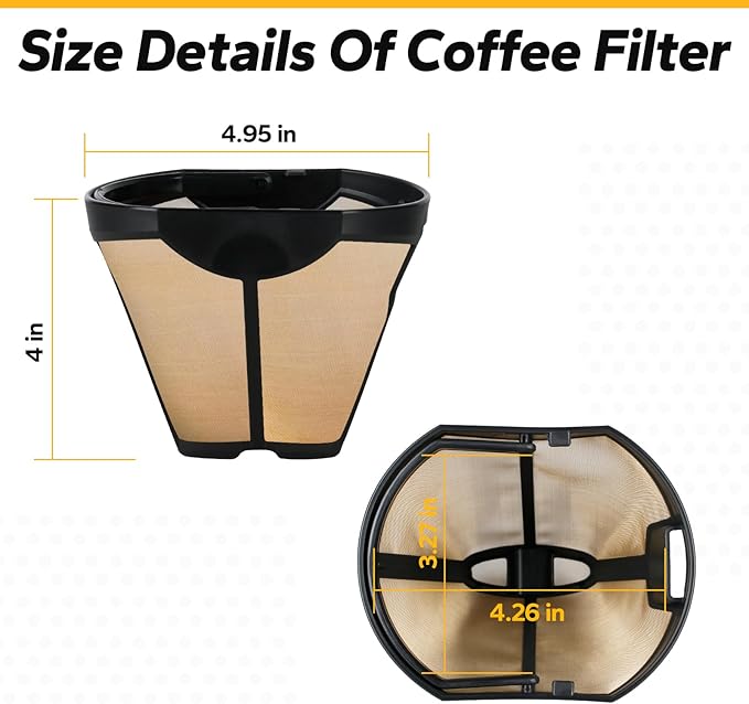 134KKW300 Coffee Permanent Filter Compatible with Ninja Coffee Filter, for CFP Dual Brew Coffee Maker Models CFP201 CFP250A CFP300 CFP301 CFP305 CFP307 Reusable Gold Tone Coffee Filter Basket