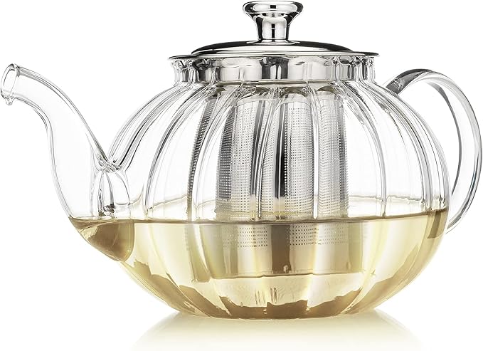 Teabloom Vienna Glass Teapot – Stain-Free Heatproof Glass – Stovetop Safe – Removable Stainless Steel Infuser – Perfect for Loose Leaf Tea – 37 oz. / 1100 ml (3-4 Cups)