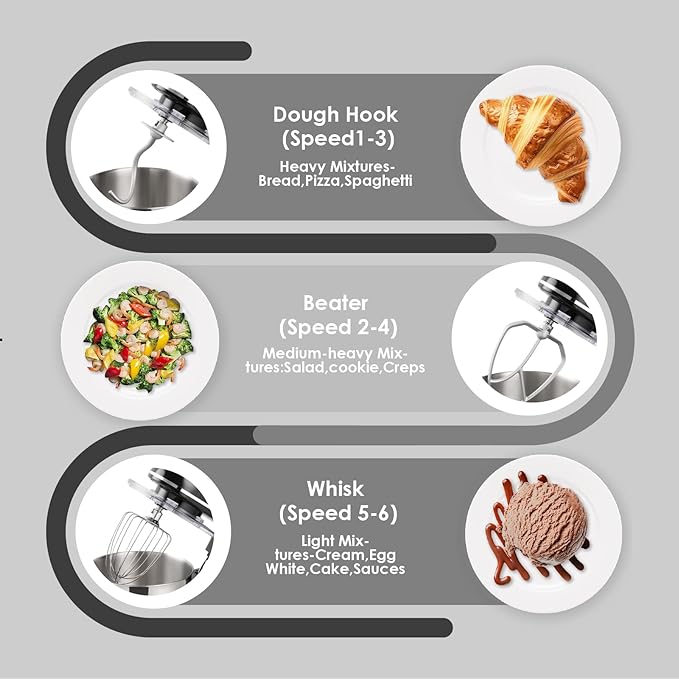 Kitchen in the box Stand Mixer - 6.5 Quart Mixing Bowl with Handle, 900 Watt Heavy Bread Dough Standing Mixers Tilt-head with Dough Hook, Whisk, Flat Beater and Splash Guard (Black)