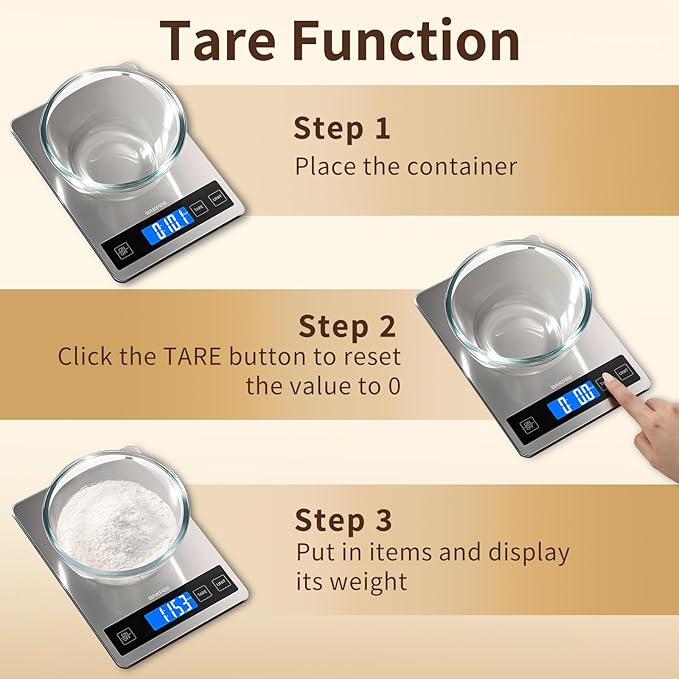 Food Scale, 33lb Digital Kitchen Scale with Stainless Steel & Tempered Glass, USB Rechargeable, 1g / 0.05oz Precise Graduation, Waterproof and Sturdy Surface, for Cooking, Baking, Weight Loss
