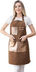 Barista Waitress Chef Cooking Aprons Waterproof Canvas Hair Stylists Apron with 3 Pockets for Women