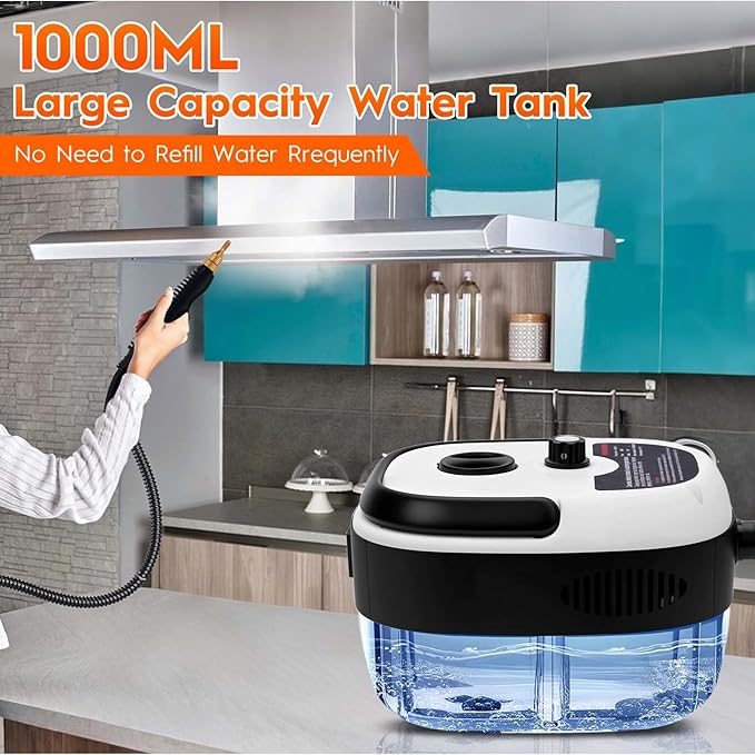 Steam Cleaner, 2500W High Handheld Steam Cleaner, 1L Portable Car Steam Cleaner, 6 High Speeds Pressure Temperature Steam Cleaning Machine with 3 Brush Heads for Kitchen Home Car Cleaning（White）