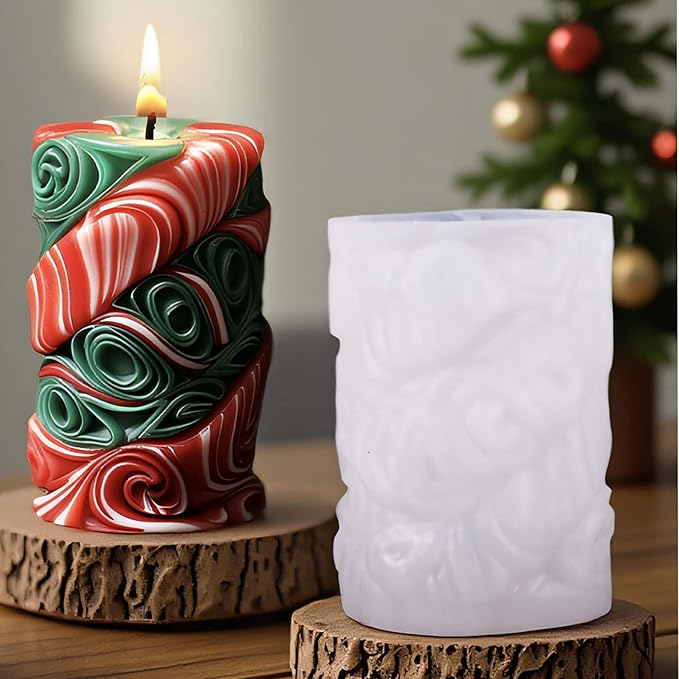 Flower Succulent Leaves Cylinder Molds Silicone Wave Spiral Candle Mold - Silicone Resin Casting Molds for Candle & Resin & Soap Craft Supplies