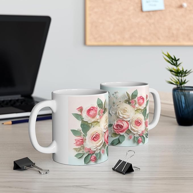 11 OZ Novelty Coffee Mugs - Christmas Gift (Rose Flower Theme)