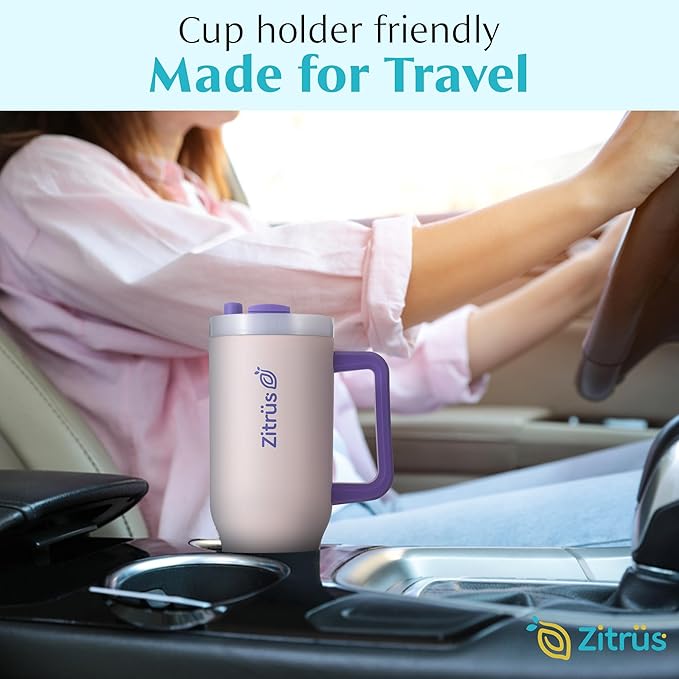 40 oz Tumbler with Handle and Straw | Leak Proof Insulated Stainless Steel Water Bottle Travel Mug Fits in Cup Holder | Keeps Cold Hot | Gifts for Women Men Him Her (Pink, 40 oz)