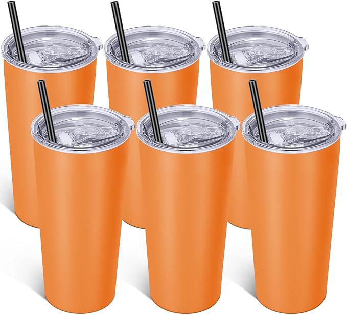 VEGOND 20oz Tumbler Stainless Steel Tumbler with Lid And Straw Vacuum Insulated Double Wall Travel Coffee Mug(orange package 6)