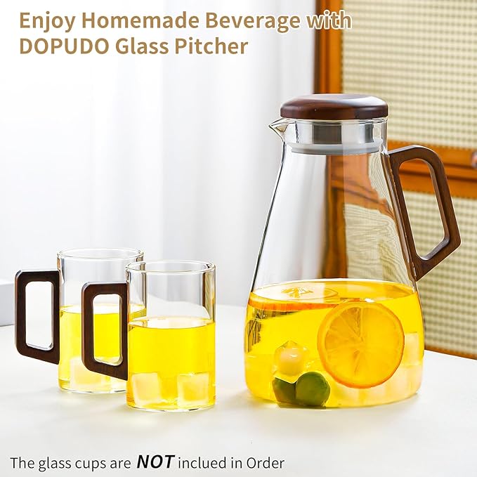 2L Glass Pitcher with Lid and Spout, Water Jug, 68OZ Carafe for Hot/Cold Water, Large Iced Tea Pitcher for Coffee, Juice and Homemade Beverage
