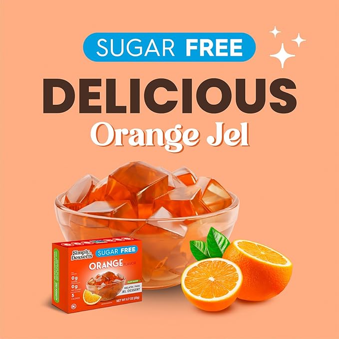 Simply Desserts Sugar-Free Orange Jel, 6-Pack – Vegan Dessert, Keto Snacks, Diabetic Friendly & Kosher, 1.7 Oz Ea