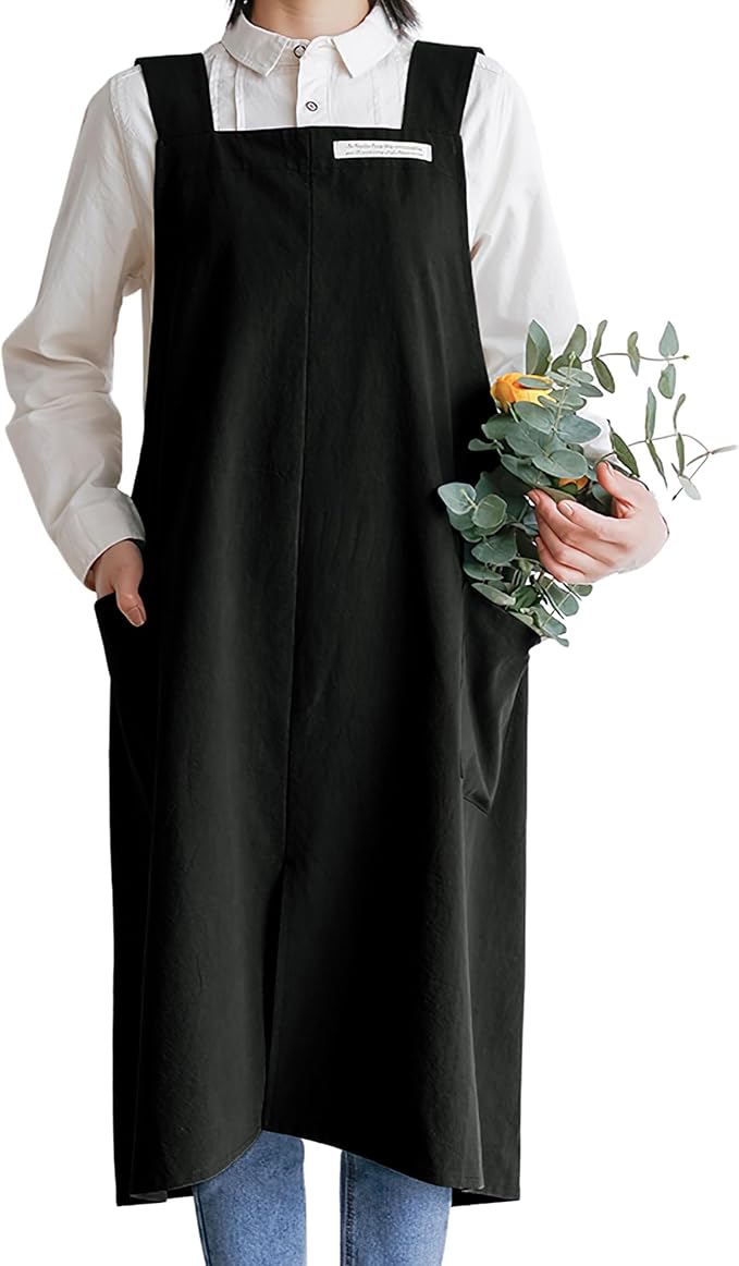 HANEE Cotton Aprons for Women and Men | Cross-Back Apron with Pockets