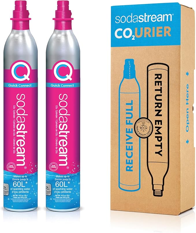SodaStream CO2 Gas Refill Pack - 2 Cylinders, Pink CQC System - Use box to return your empty cylinders and earn an Amazon.com Gift Card - Compatible with Terra, ART, E-Terra, Aqua Fizz and others
