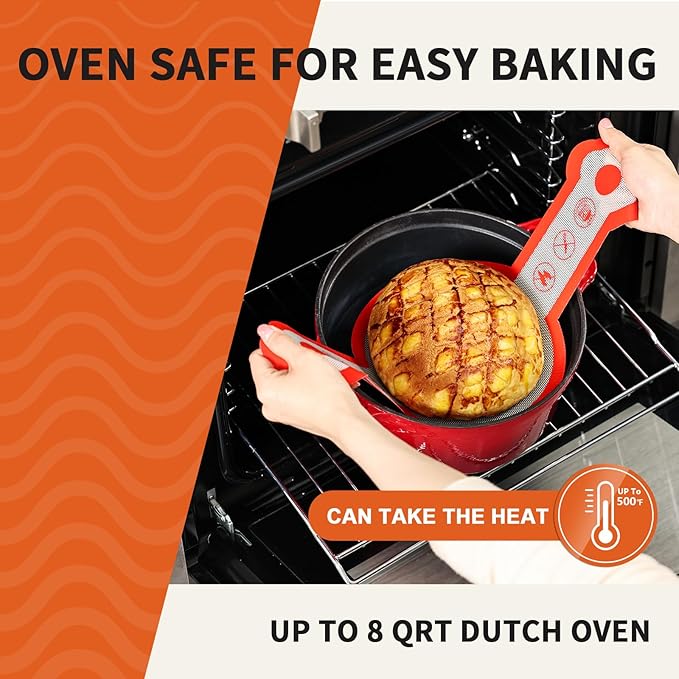 Cook's Aid 2 Pcs Silicone Bread Sling for Dutch Oven, Non-Stick Bread Baking Mat Set, Reusable Sourdough Bread Sling with Long Handles for Easier Transfer for Dough
