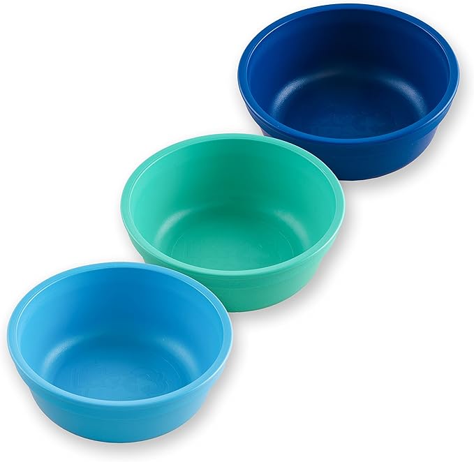 Re-Play 12 Oz. Toddler Bowls for Snack and Everyday Dining - Dishwasher and Microwave Safe - Made in USA - Set of 3-5.75" x 5.75" x 2" - True Blue
