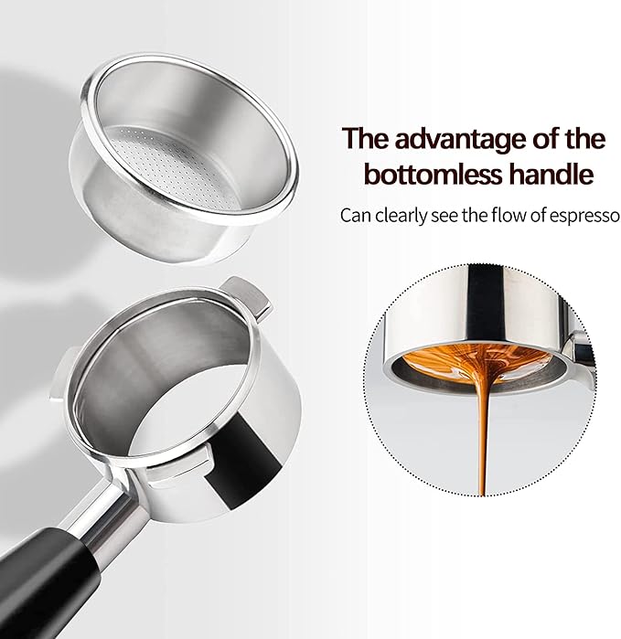 51mm 3 Ears Bottomless Portafilter for Delonghi Dedica EC680/EC685/EC785/EC820/EC850/EC860 SMEG Espresso Coffee Machine, Stainless Steel Basket Included ABS Handle Black