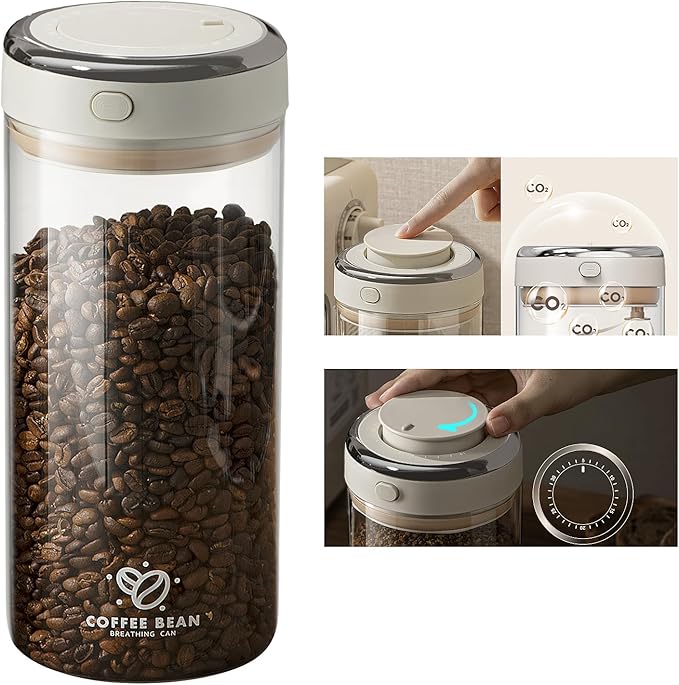 Coffee Canister with Premium Glass - Airtight Coffee Container with One-Way CO2 Valve and Freshness Tracker, Perfect for Coffee Bean Storage,57oz Large Capacity