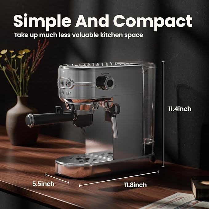 Espresso Machine - 20Bar Coffee Maker with Foaming Steam Wand: 1450W Compatible for Original Capsule & Ground, Single-Serve Espresso Maker with 35Oz Removable Water Tank for Latte, Kitchen